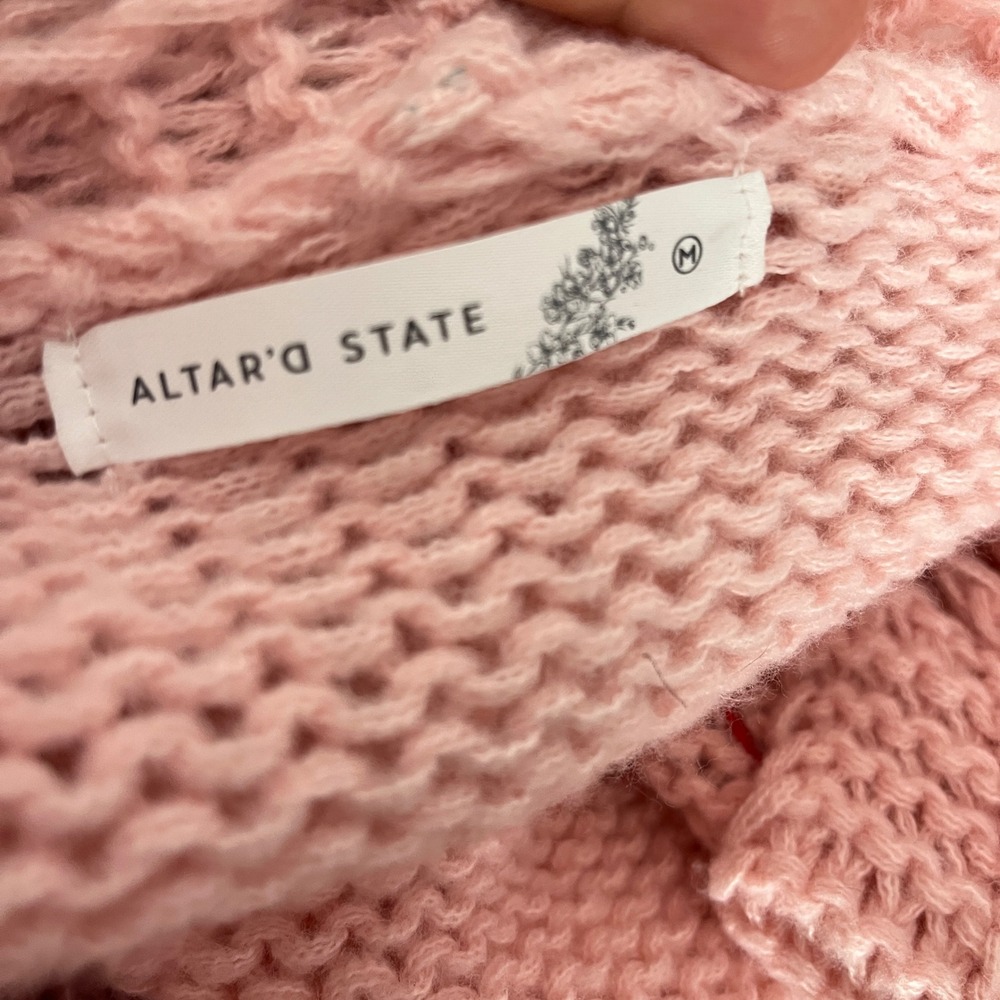 Altar'd State Cherry Embroidered Cardigan Women Medium Pink Chunky Knit Sweater - Picture 4 of 6